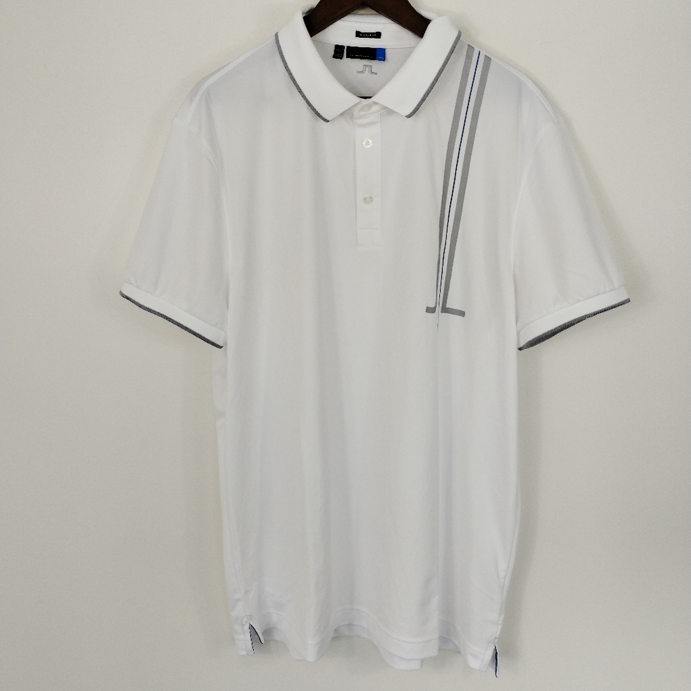 J.Lindeberg Tyr TX Jersey Golf Polo Shirt Mens XXL White Graphic Logo Stretch